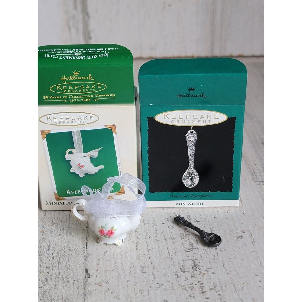Hallmark afternoon tea Victorian spoon‎ ornament Xmas set